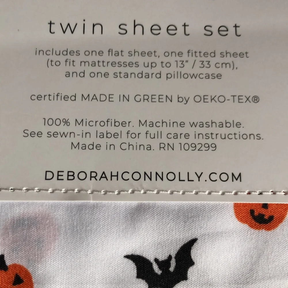 Deborah Connolly HALLOWEEN Pumpkin & Bat TWIN Sheet Set